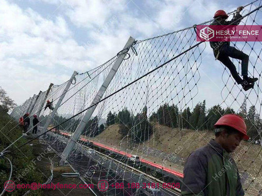 中国 250KJ,高さ4mの受動岩落防護障壁システム,電熱塗装,4X5mロープネット,中国工場直販 サプライヤー