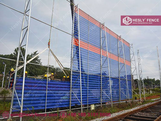 中国 高さ10mの防風・防塵フェンスシステム | 長さ3mパネル | 粉体塗装ブルー | 開放率38% - HeslyFence サプライヤー